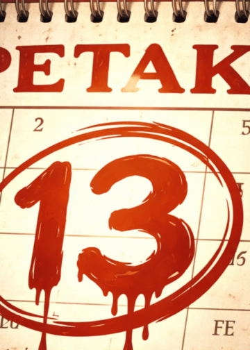 Ilustracija starog kalendara na kojem je crvenom bojom zaokružen broj 13 uz natpis Petak, simbolizirajući strah i praznovjerje